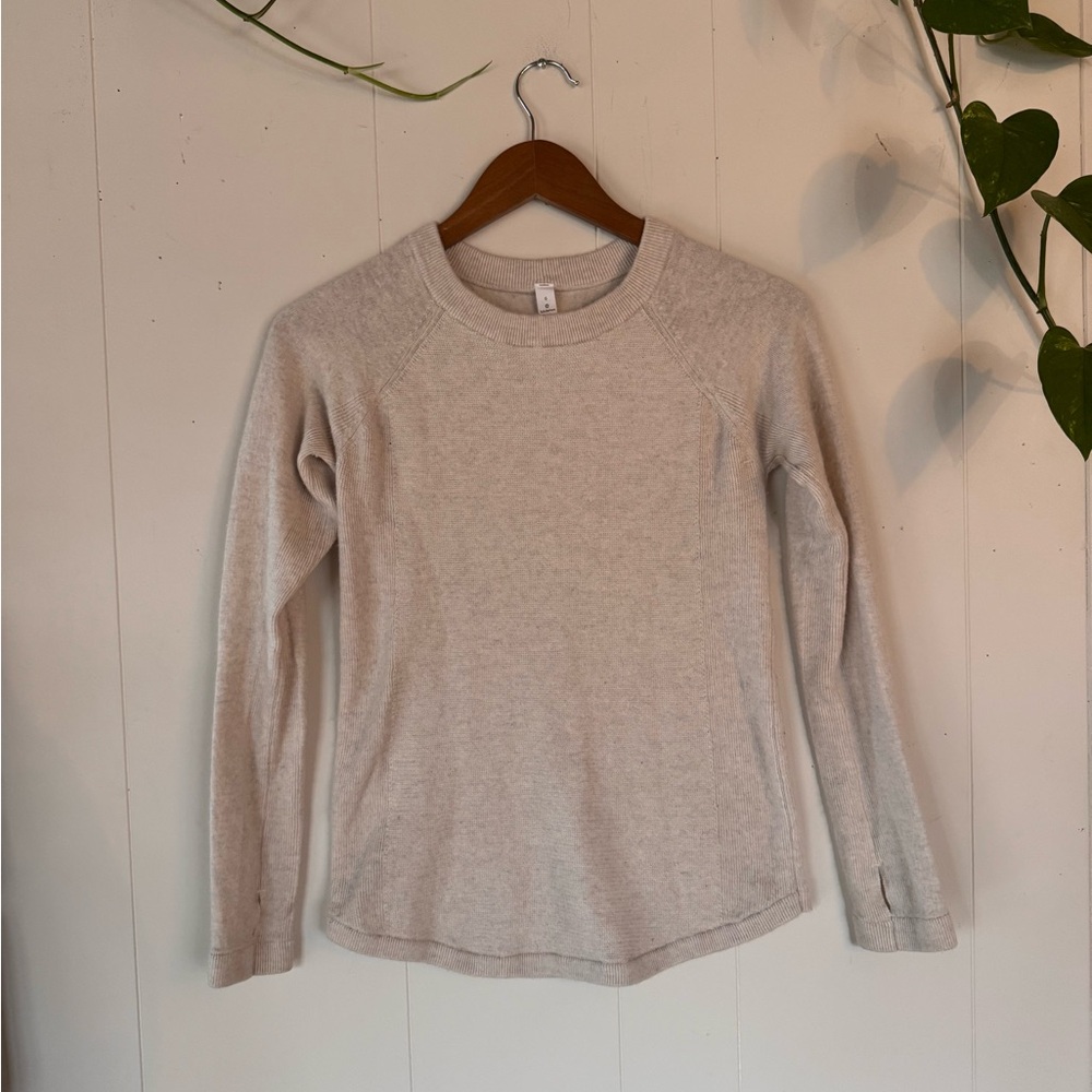 Lululemon 100% Merino Wool Knit Sweater Size 6 Neutral Oatmeal